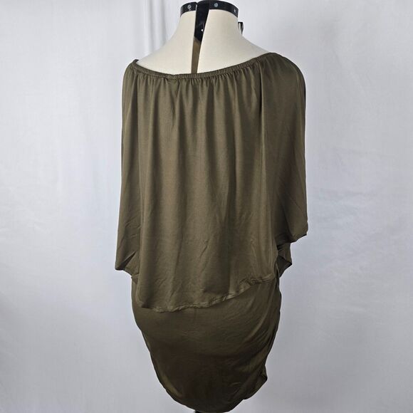 Yincro Dress Women's 2XL Olive Bodycon with Oversized Top Ruffles Mini NWT - Picture 13 of 16
